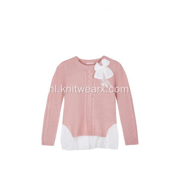 Gebreide chiffon patchworkjurk met kabelpatroon voor meisjes